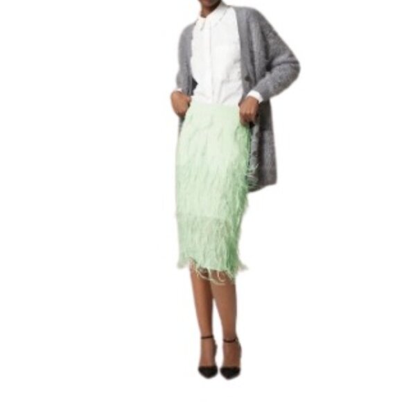 J. Crew Collection Womens Ostrich Feather Pencil Skirt Mint Green Chiffon 8 - Picture 1 of 2